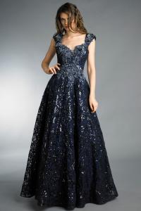 Вечернее платье с пайетками и бисером Basix Black Label, темно-синий