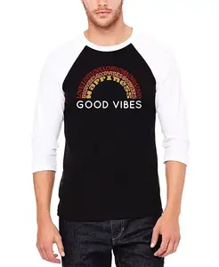 Мужская футболка с регланными рукавами "Good Vibes" в бейсбольном стиле с принтом LA Pop Art, черный