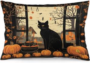 MaSiledy Декоративные подушки с хэллоуинским принтом: тыквы и черный кот Pattern-8