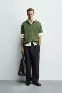 Поло из ажурной фактурной вязки Zara, хаки