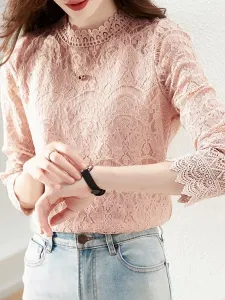 Женская блузка с кружевным воротником-стойкой Doux Belle, цвет Pink