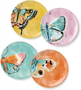 Butterflies набор из 4 салатных тарелок - 21,5 см керамические тарелки ручной росписи с яркими желтыми, розовыми, бирюзовыми и оранжевыми узорами Certified International