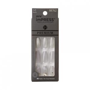 Накладные ногти Kiss Press-On Manicure Коллекция премиум-класса — Legacy Grey V-Cut Stone Medium Ballerina Coffin Shape 30 шт., Impress