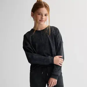Девочки 7-20 лет, стираный ребристый джемпер с круглым вырезом Limited Too, черный