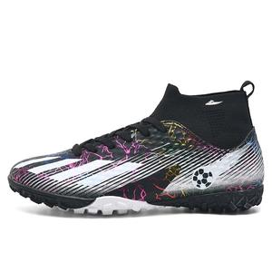 Футбольные бутсы детские с высоким верхом и противоскользящим покрытием для подростков Kuding, черный/серебряный