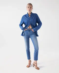 Женские укороченные прямые джинсы с высокой посадкой Salsa Jeans, синий