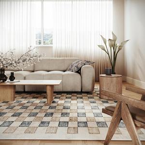 Ковер-дорожка nuLOOM, 82 x 244 см,  Virelle Checkered для гостиной, спальни, столовой, прихожей, коридора, бежевый