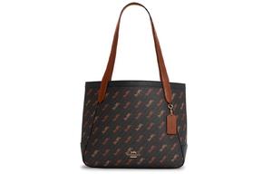 COACH Сумка-шоппер, сумка-тоут, женская сумка через плечо большая из ткани coated canvas с кожаными деталями коричневый black