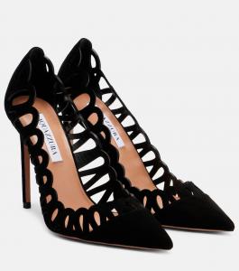 Туфли Peep 105 из кожи с фестончатым краем Aquazzura, черный
