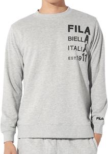 Мужская толстовка FILA с круглым вырезом, длинным рукавом, логотипом спереди, светло-серый