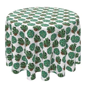 Круглая скатерть, 100 % хлопок, 60 круглых дюймов, зеленый сочный цветочный узор.