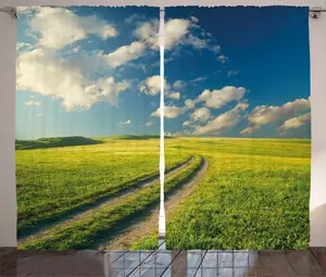 Шторы ABAKUHAUS Natural Rustic, Весенний деревенский стиль, универсальные ленточные шторы для гостиной с петлями и крючками, 280 x 245 см, цвет: яблочно-зеленый, темно-синий Abakuhaus