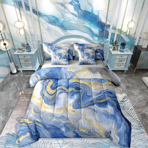 Erosebridal Комплект постельного белья Preppy Marble Grain с геометрическим принтом и абстрактным мраморным узором из высококачественного материала, Blue Gold Grey White