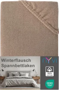 Простыня на резинке DreamScience Winter Fluff 140x200 - 160x200 см, цвет "нуга", для матрасов высотой до 22 см - согревающая и мягкая зимняя простыня NYVI