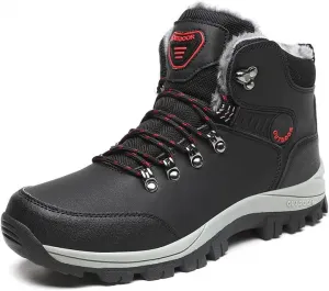 Мужские зимние ботинки с высоким верхом, водонепроницаемые зимние ботинки с теплой меховой подкладкой, походные ботинки для уличного похода с толстой подошвой для холодной погоды Qacksv, черный