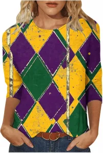 Футболка Mardi Gras для женщин с принтом маски, 3/4 рукава, с пайетками