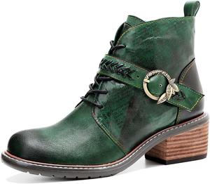 Винтажные женские боевые ботинки в британском стиле, кожаные ботильоны с пряжками, на невысоком каблуке, с шнуровкой, короткие ботинки для женщин LITNERMIA, Yly22091102 Green
