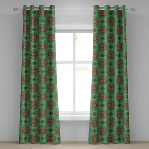 Бирюзовая штора на люверсах ABAKUHAUS с восточным узором, традиционным геометрическим орнаментом в азиатском племенном стиле, декоративные двухпанельные шторы, 280 см x 245 см, цвет зеленый, желтый, красный