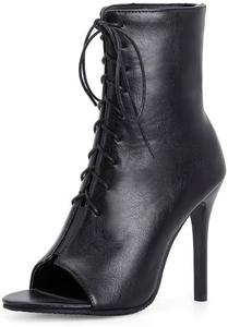 Женские ботильоны на каблуке с открытым носком и шнуровкой, удобные повседневные YUHATRG, Black