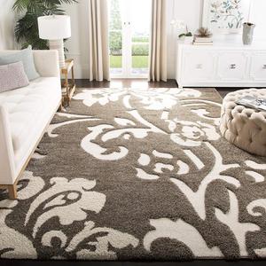 Ковер SAFAVIEH, 244 x 305 см, - коллекция Florida Shag - большой - Smoke & Beige, цветочный дизайн, не линяет и легко чистится, плюшевый густой ворс, идеально для гостиной, спальни, столовой (SG458-7913)