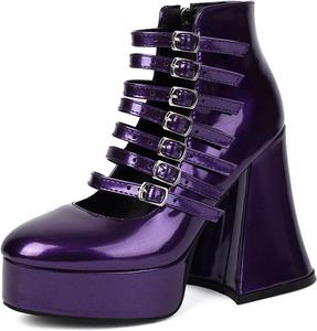 Ботинки UniqueStride в готическом стиле на платформе, средней высоты, с массивным каблуком, панк Mary Jane, готическая обувь для косплея, Purple Ankle Booties