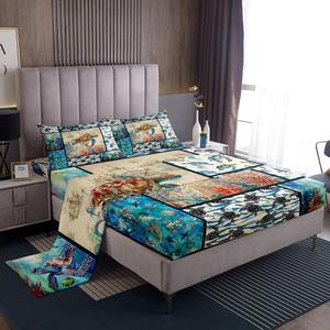 Erosebridal Комплект постельного белья Octopus с 3D принтом морских черепах и крабов в морском стиле из мягкого хлопка, Multi 03