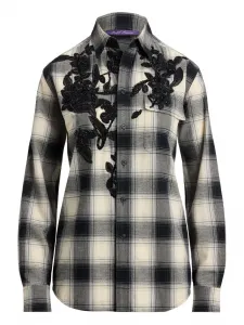 Клетчатая рубашка с вышивкой бисером Ralph Lauren Collection, черный