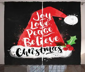 Штора в деревенском стиле Санта-Клаус от ABAKUHAUS, шапка Санты с надписью, присборенная штора для спальни с петлями и крючками, 280 x 175 см, цвет: черный, белый, красный Abakuhaus