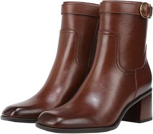 Ботильоны Olomisa для женщин с пряжкой, квадратным носком, массивным каблуком и боковой молнией, Brown