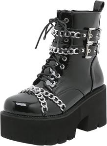Женские ботинки CrazycatZ из веганской кожи с металлическим эффектом в стиле панк и готика на платформе, Black-E