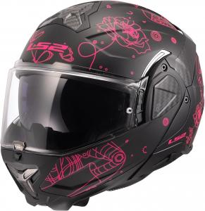 Мотоциклетный модульный шлем LS2 Helmets Advant II с солнцезащитным козырьком (глянцевый, джинсово-серый, размер X-Small), Matte Sophia Black/Pink