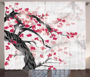 Штора ABAKUHAUS Вишневый цвет, в деревенском стиле, скрученный ствол, присборенная тесьма для спальни с петлями и крючками, 280 x 245 см, цвет: угольно-серый, темно-коралловый Abakuhaus