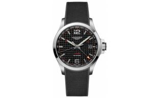 LONGINES Часы Quartz Movement Men's Watch Watch 43mm Black Dial Stainless Steel Case Rubber Strap