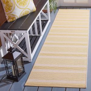 Ковер SAFAVIEH, 69 x 244 см, Rug Courtyard Collection Gold/Beige CY6062 Stripe Indoor/ Outside Waterproof Easy cleansingPatio Backyard Mudroom Runner Mat
