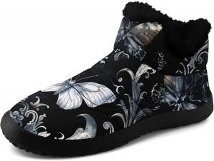 Готические зимние ботинки для женщин и мужчин с черепами и цветочным узором, стильные и комфортные, теплые ботильоны, с мягкой искусственной меховой подкладкой, снегоступы AWSOLE, Black/Coal Grey/White