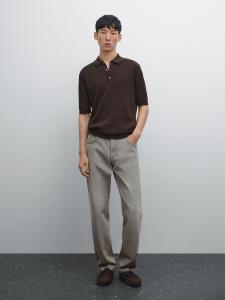 Свитер-Поло из 100% хлопка с косичной вязкой Massimo Dutti, Brown Marl