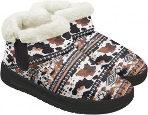 Женские зимние ботинки KEIAHUAN с утеплителем из меха, удобные кроссовки на снег с пушистым воротником, подходящие для улицы, Aztec Cow