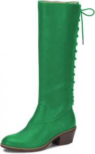 Женские ретро ботинки FSJ выше колена с боевой подошвой, каблук-блок, носок миндальной формы, шнуровка, молния, для вечеринок, зимние, размер обуви 4-15 US, Green