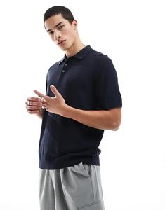 Рубашка-поло Jack & Jones Premium с пуговицами, темно-синего цвета