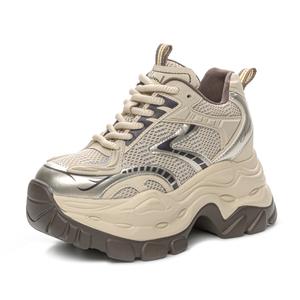 Женские кроссовки с низким верхом и массивной подошвой, нескользящие, износостойкие, дышащие, увеличивающие рост Shangjinni, Milk Tea Coffee