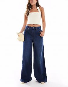 Широкие джинсы ASOS DESIGN из полинявшего материала - ТЕМНО-СИНИЙ