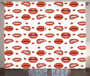 Штора ABAKUHAUS в деревенском стиле, красные губы женщины с жестами, универсальные ленточные шторы для гостиной с петлями и крючками, 280 х 245 см, ярко-красный с белым Abakuhaus