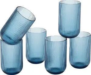 Бокалы для вина Merlot с декором из слюды, набор из 6 штук, 400 мл, стекло, синий Mica Decorations