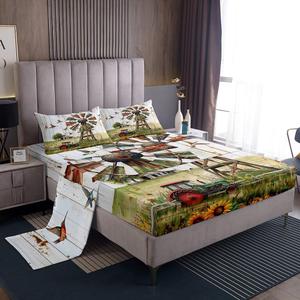 Erosebridal Винтажный комплект постельного белья Farmhouse Windmill в деревенском стиле с принтом колибри и полевых цветов, глубокий карман, Green and Red