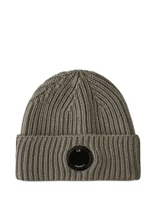 Шерстяная шапка бини в рубчик с линзой C.P. Company, серый