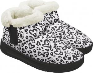 Женские зимние ботинки KEIAHUAN с утеплителем из меха, удобные кроссовки на снег с пушистым воротником, подходящие для улицы, Black Love Heart