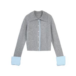 ELLE Кардиган женский воротник лацкана светло-серый