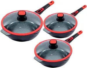 Набор сковород King Click-Grip из 3 штук, красный / черный