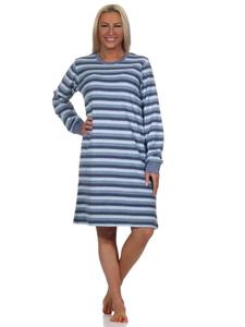 Ночная рубашка из махровой ткани, с длинными рукавами, манжетами, в полоску - 88969, цвет синий NORMANN