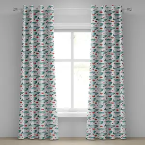 Штора ABAKUHAUS с люверсами, узором в виде подводных животных на точечном фоне - морские обитатели с чешуей, декоративная, двухпанельная, 280 x 245 см, цвет оранжевый и светло-голубой Abakuhaus